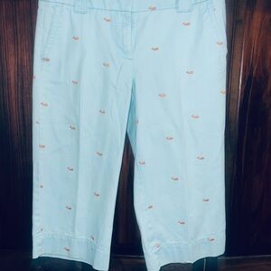 J crew Light Blue‎ Cropped Pants with Orange Whale Print size 6